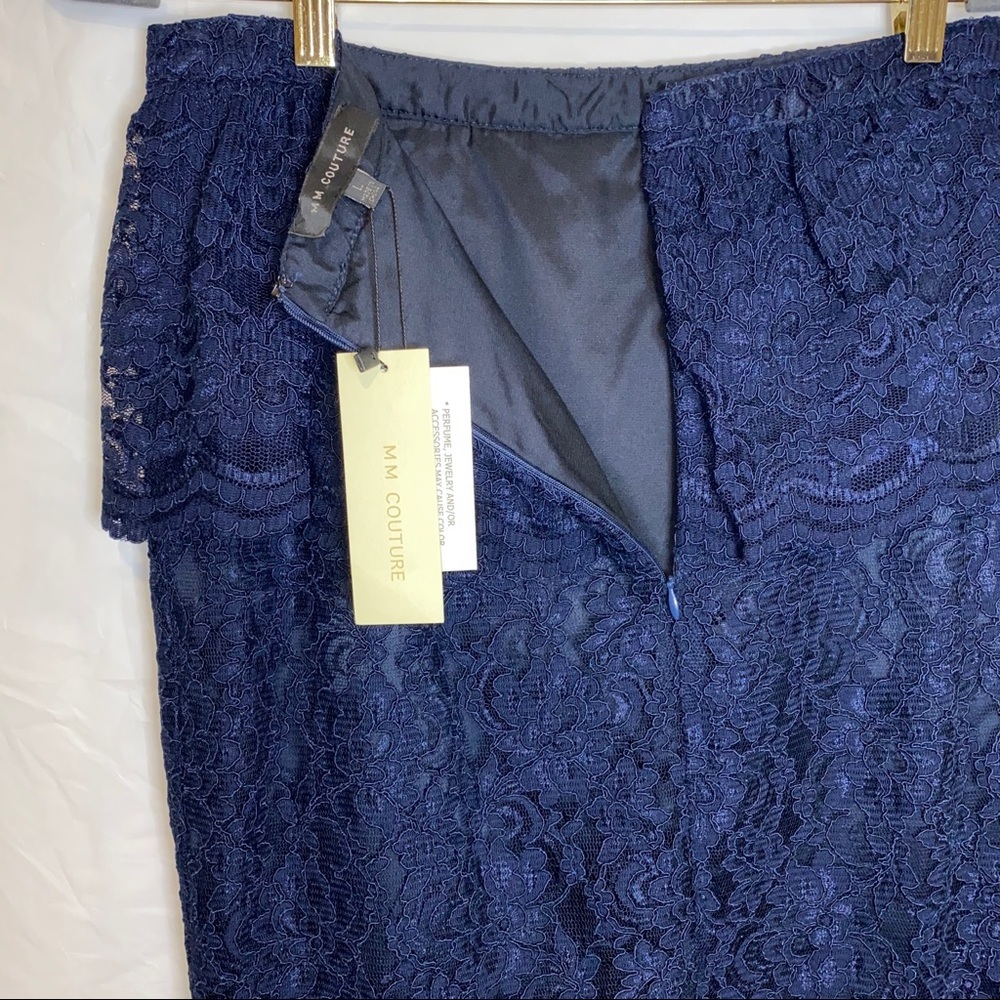 Navy Blue Lace Fully Lined Peplum Pencil Skirt
